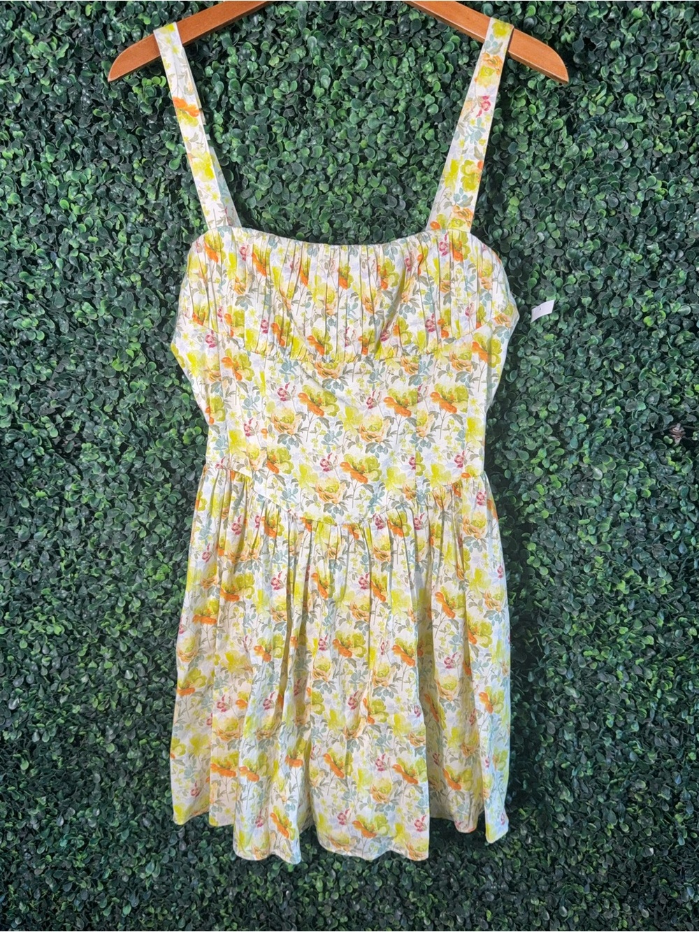 ASTR the Label Yellow Floral Mini Dress M Cottagecore Coquette Sundress Ruched‎ - Picture 2 of 7